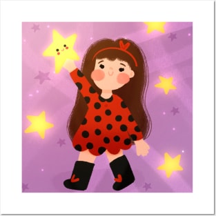 Reach for the stars - Cute Girl Illustration Posters and Art